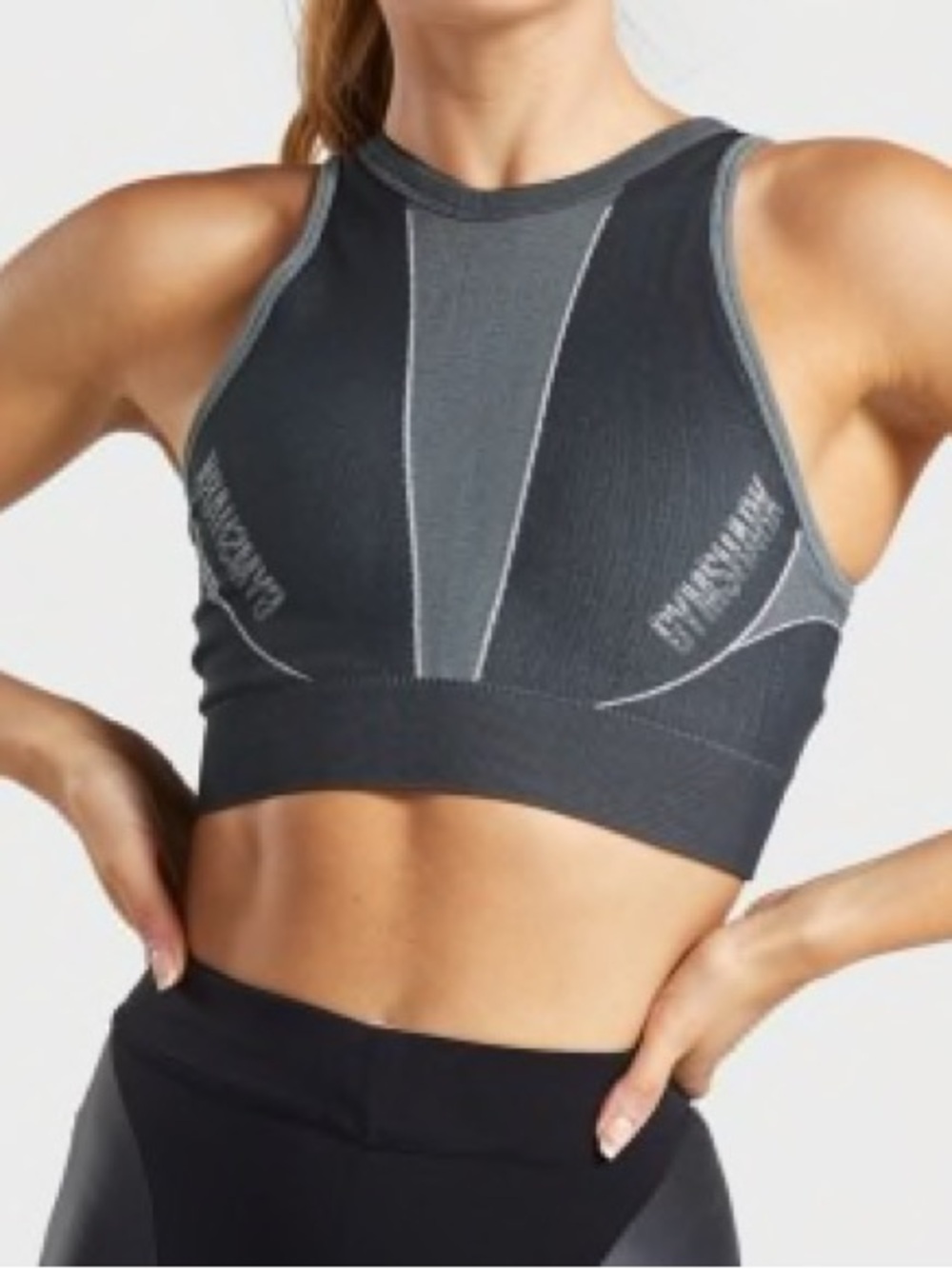 Gymshark Charcoal and Light Gray Seamless High-Neck Crop Tank